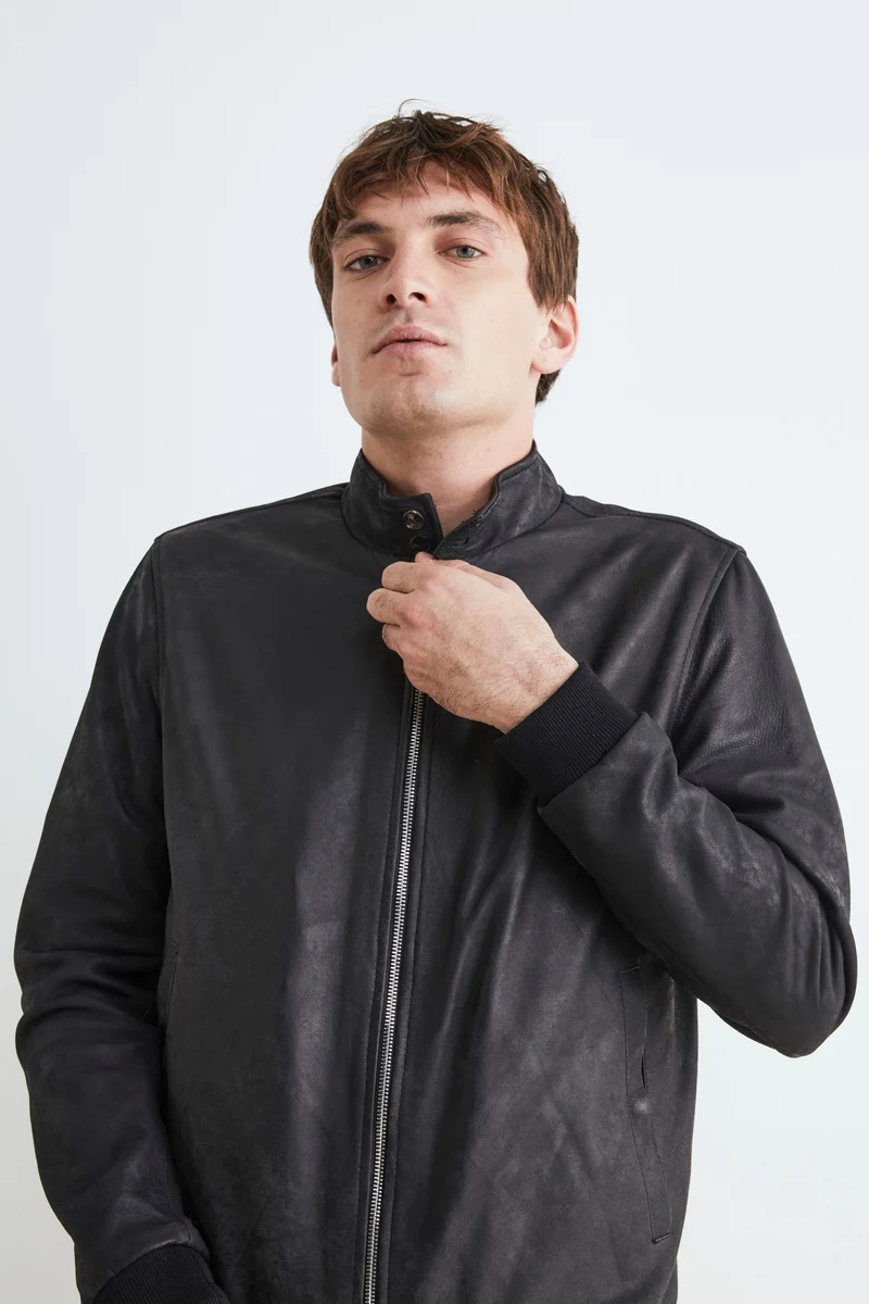 Bomber di pelle uomo - NERO