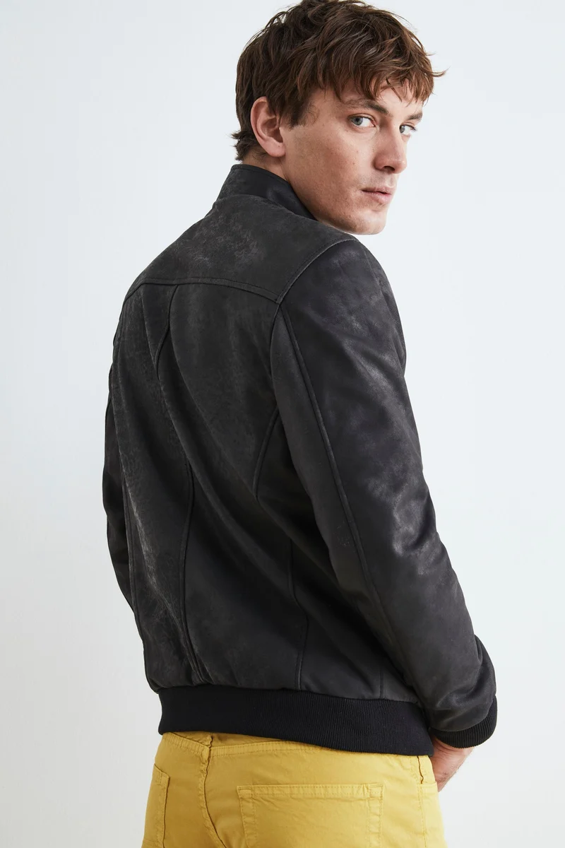 Bomber di pelle uomo - NERO