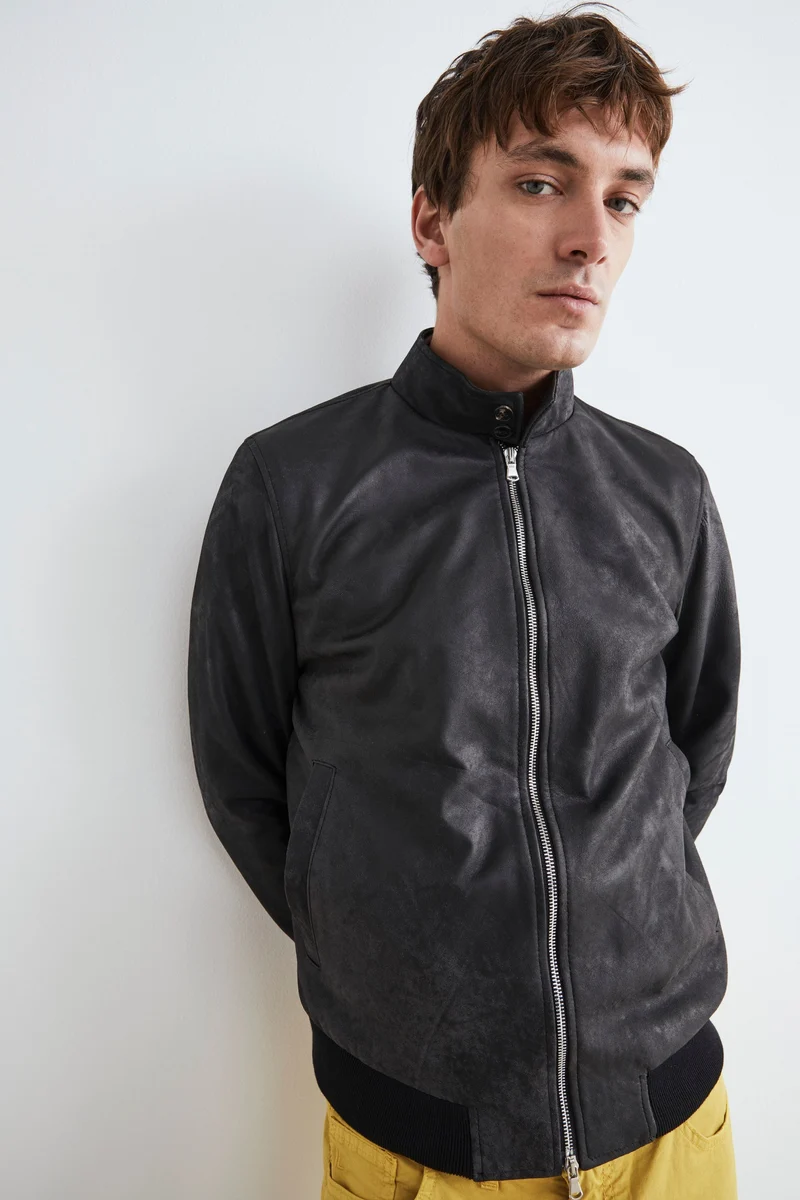 Bomber di pelle uomo - NERO