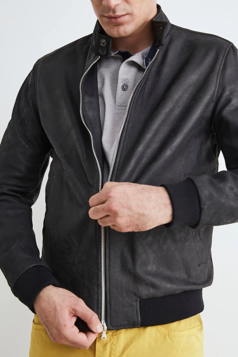 Bomber di pelle uomo - NERO