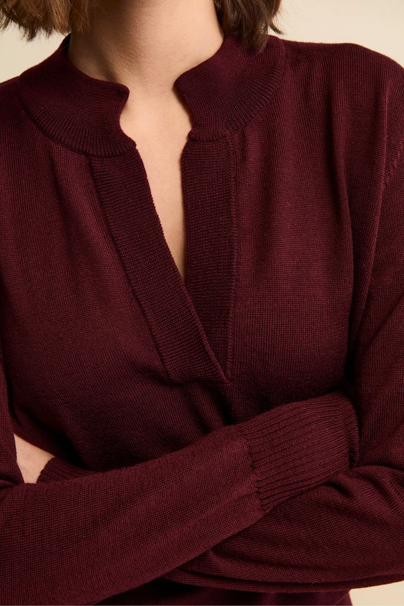 Maglia Serafino in Lana Merino - BORDEAUX