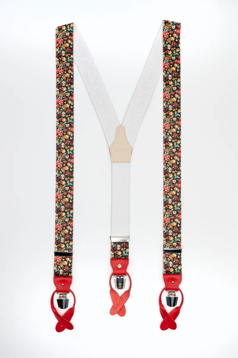 Bretelle Fantasia con Clip e Asole in Pelle - FANT. BLU/ROSSO