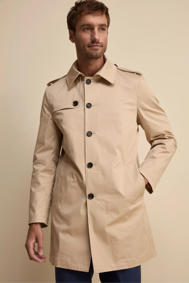 Trench Midi Monopetto in Cotone - BEIGE
