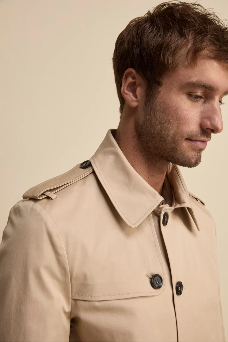 Trench Midi Monopetto in Cotone - BEIGE