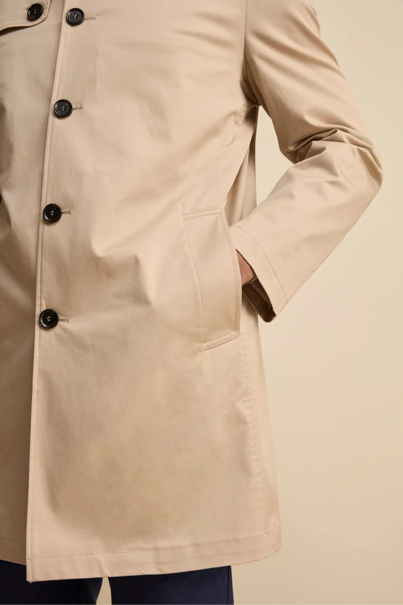 Trench Midi Monopetto in Cotone - BEIGE