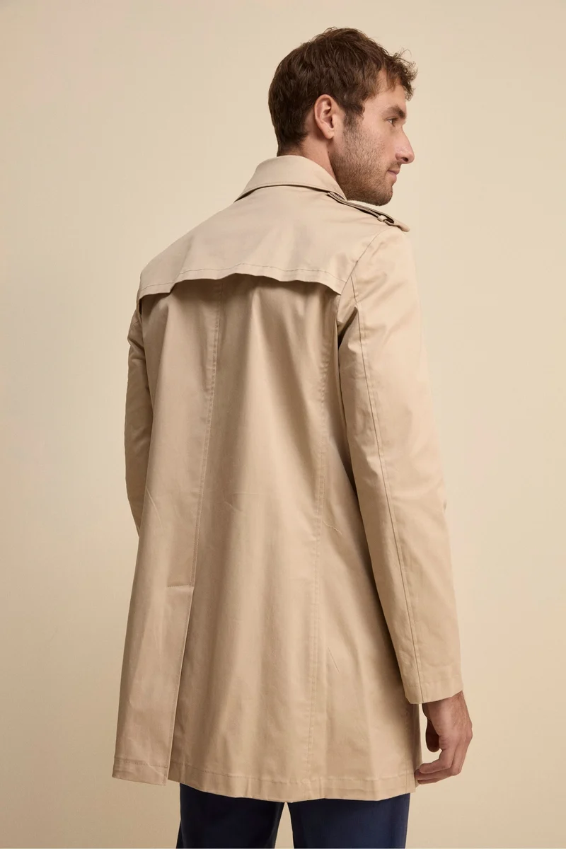 Trench Midi Monopetto in Cotone - BEIGE