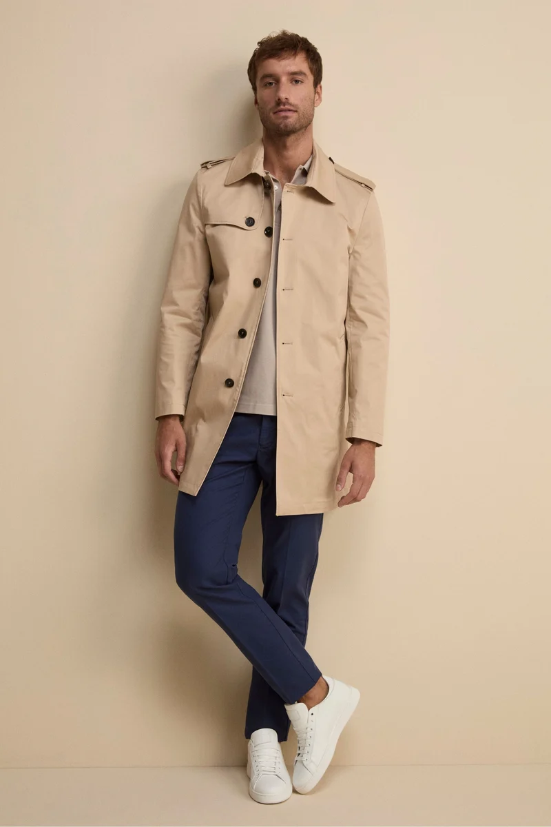 Trench Midi Monopetto in Cotone - BEIGE