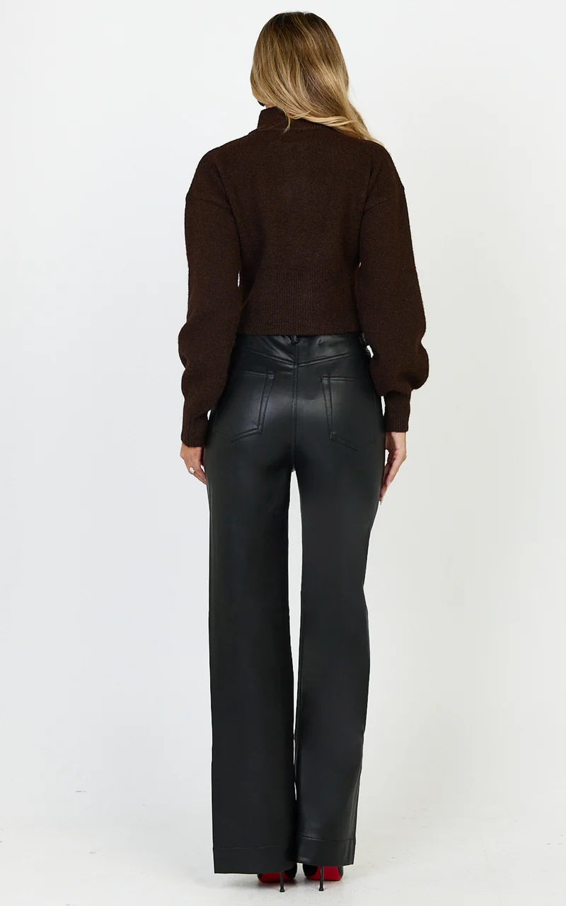 Gaia Jumper - High Neck Full Zip Cropped Jumper in Chocolate