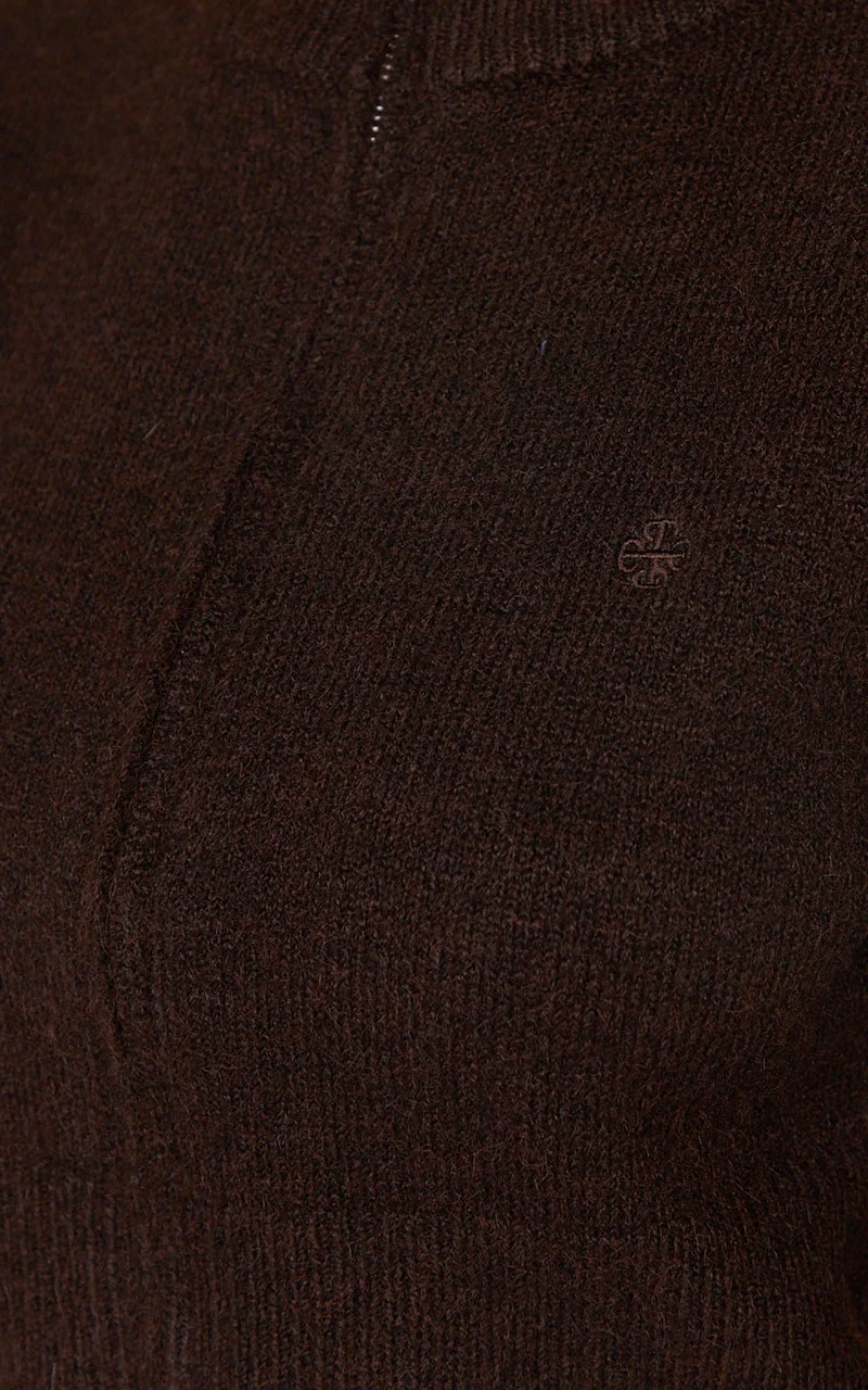 Gaia Jumper - High Neck Full Zip Cropped Jumper in Chocolate