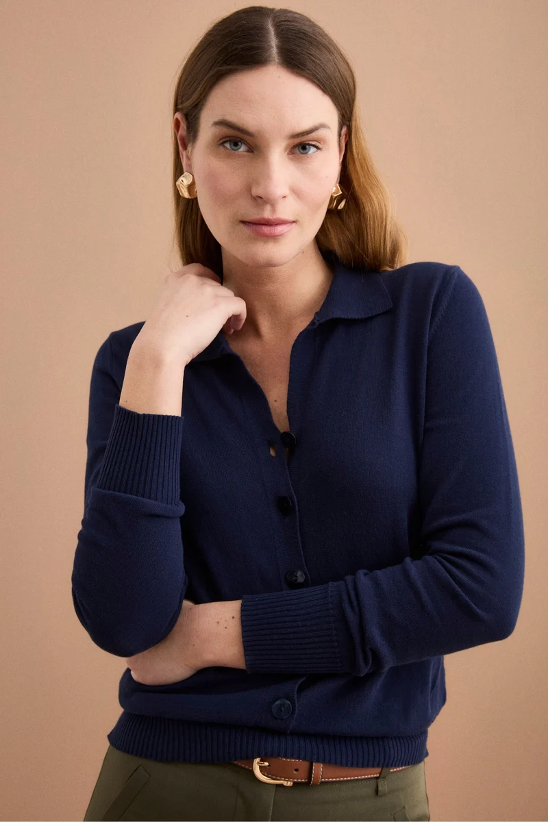 Cardigan Polo in Cotone - BLU