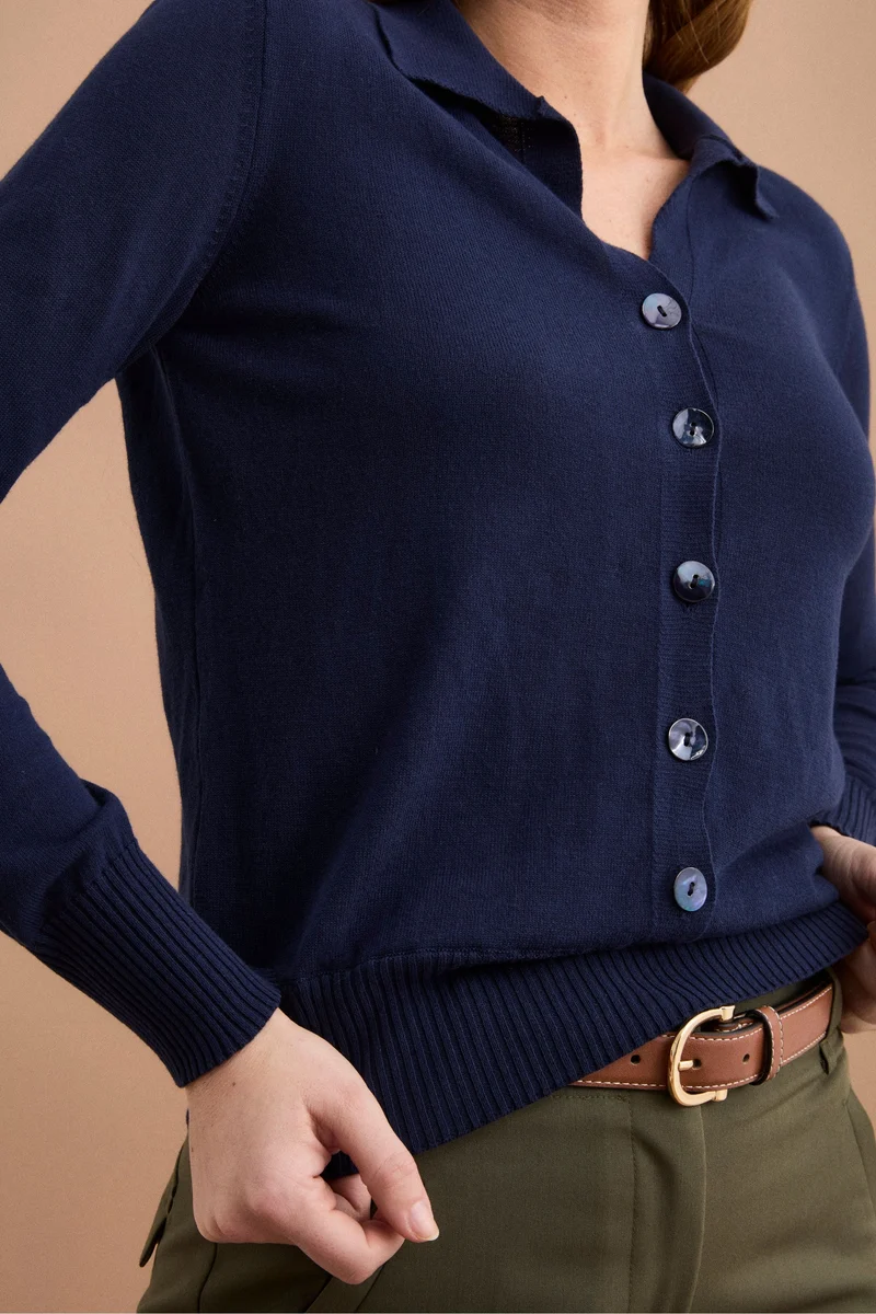 Cardigan Polo in Cotone - BLU