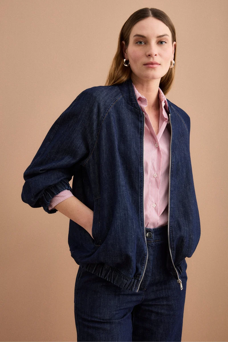 Bomber di Jeans Sfoderato con Zip - DENIM