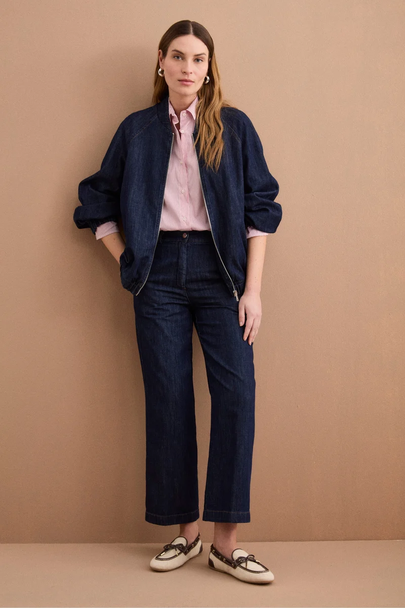 Bomber di Jeans Sfoderato con Zip - DENIM