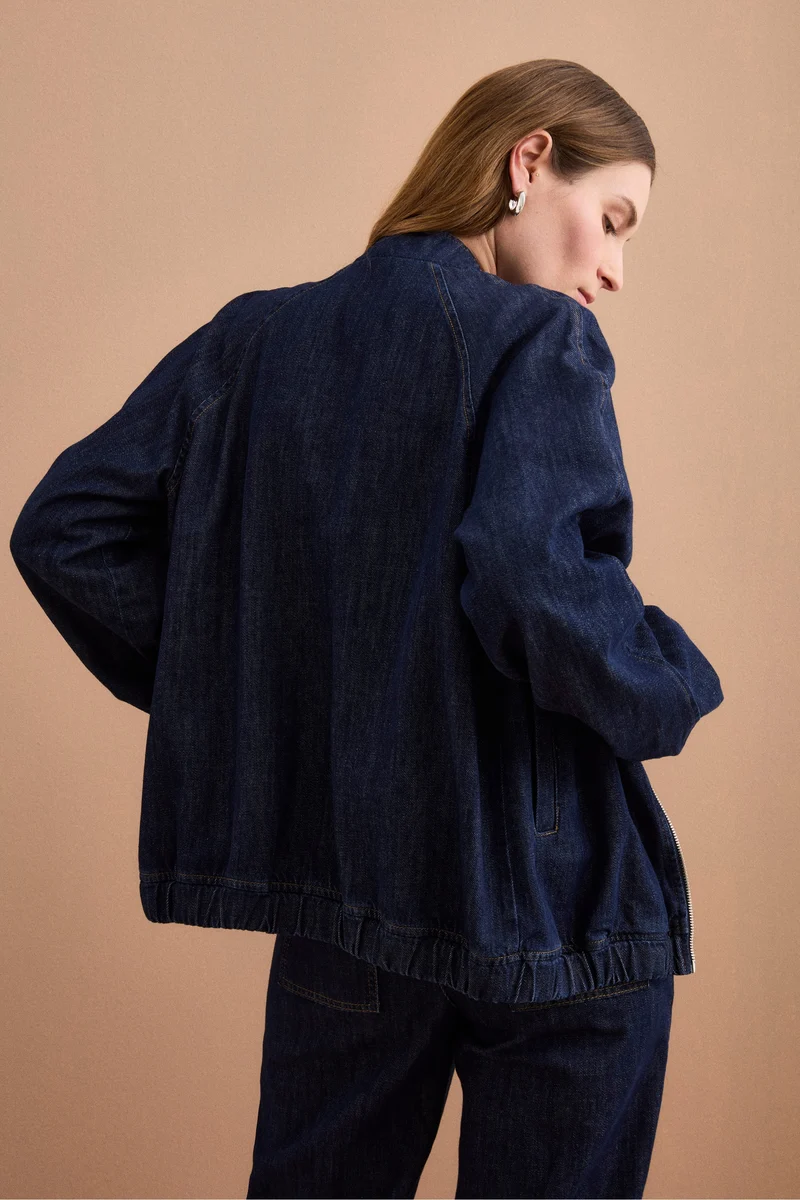 Bomber di Jeans Sfoderato con Zip - DENIM