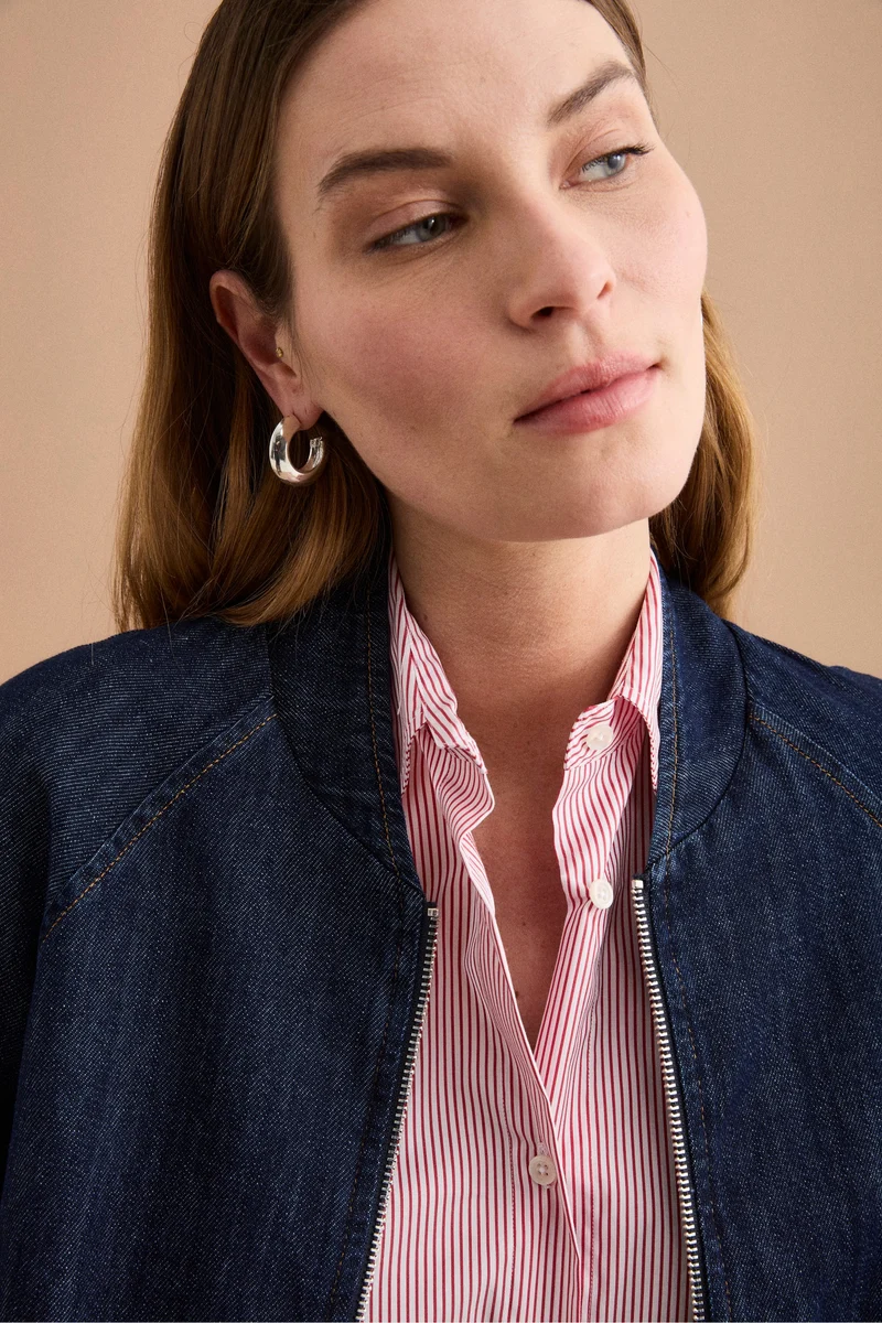 Bomber di Jeans Sfoderato con Zip - DENIM