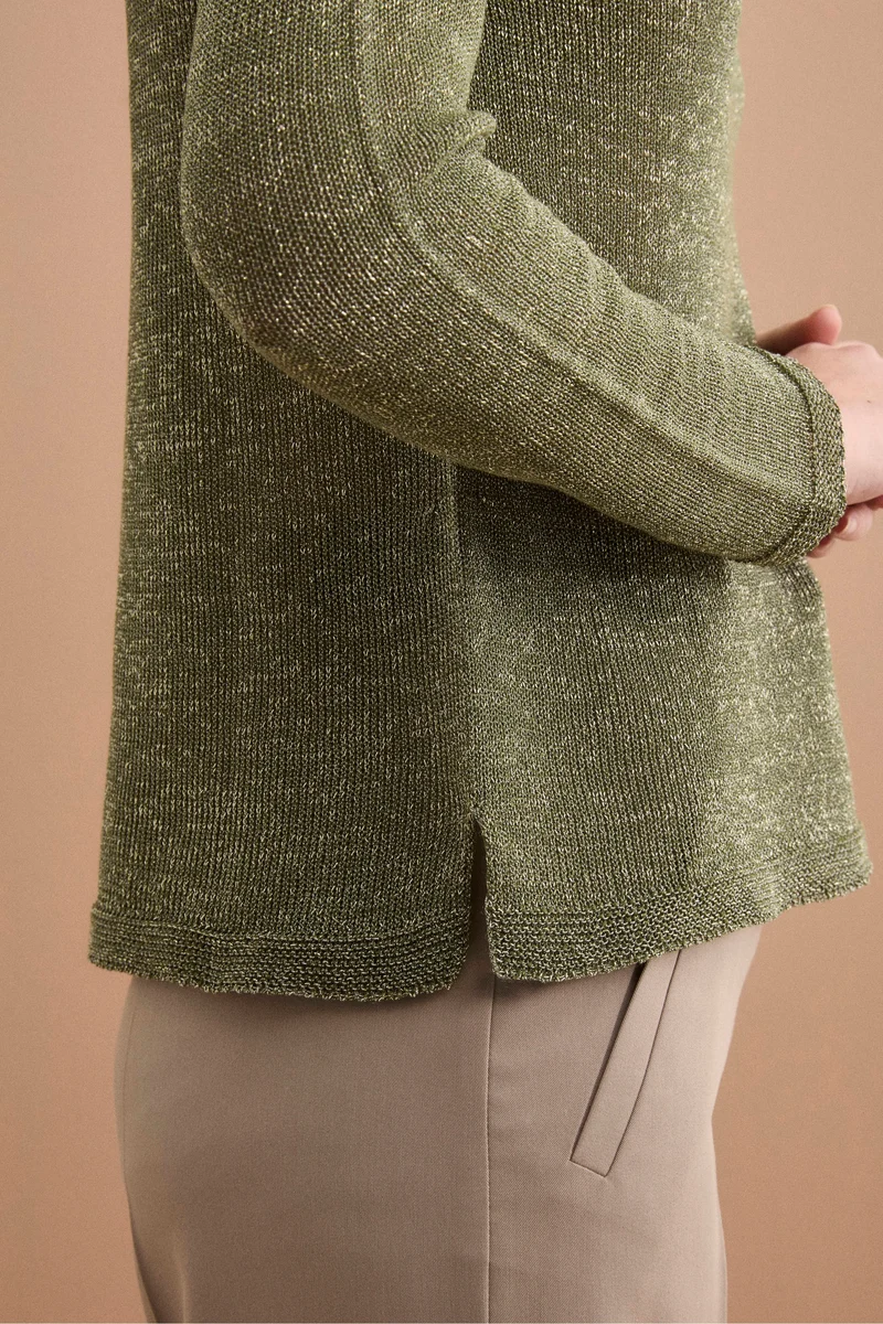 Maglia Lurex in Cotone con Scollo Barchetta - VERDE MILITARE
