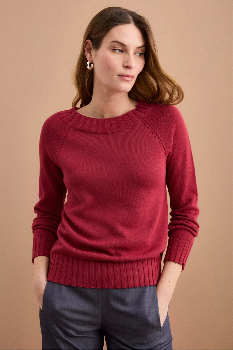 Maglia Barchetta in Cotone con Manica Raglan - BORDEAUX