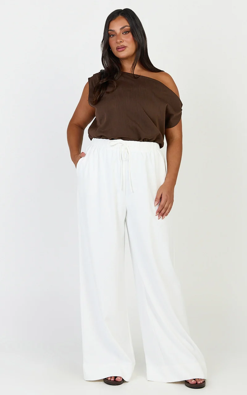 Gwen Bodysuit - Asymmetrical Neckline One Shoulder Bodysuit in Chocolate