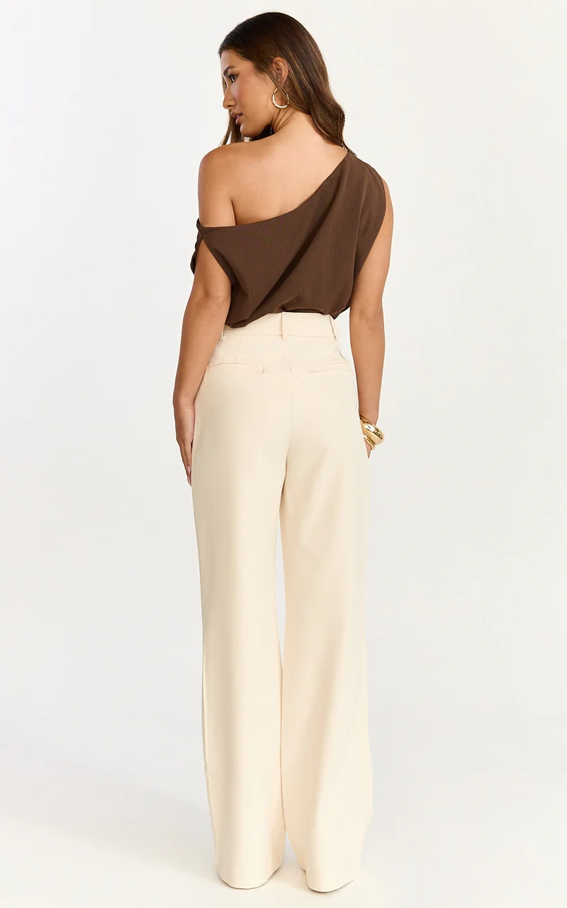 Gwen Bodysuit - Asymmetrical Neckline One Shoulder Bodysuit in Chocolate