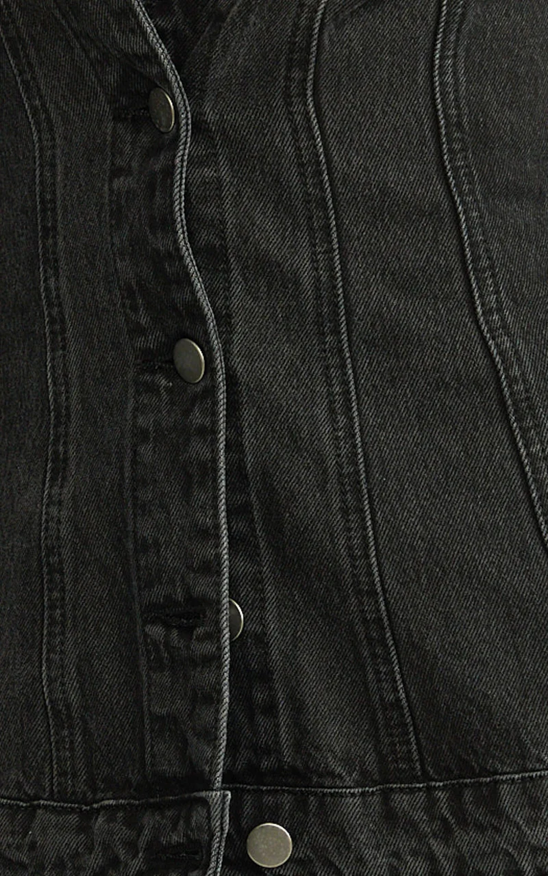 Tianna Jacket - Long Sleeve Contoured Recycled Denim Jacket in Washed Black