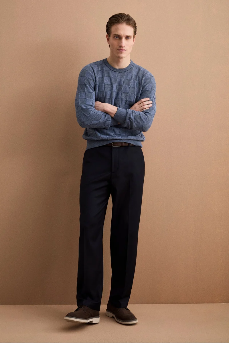 Maglia Dama Girocollo in Cotone - BLU/GRIGIO