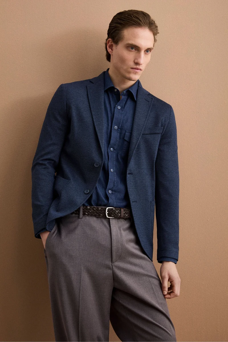 Giacca Monopetto Slim Fit con Revers Classico - BLU