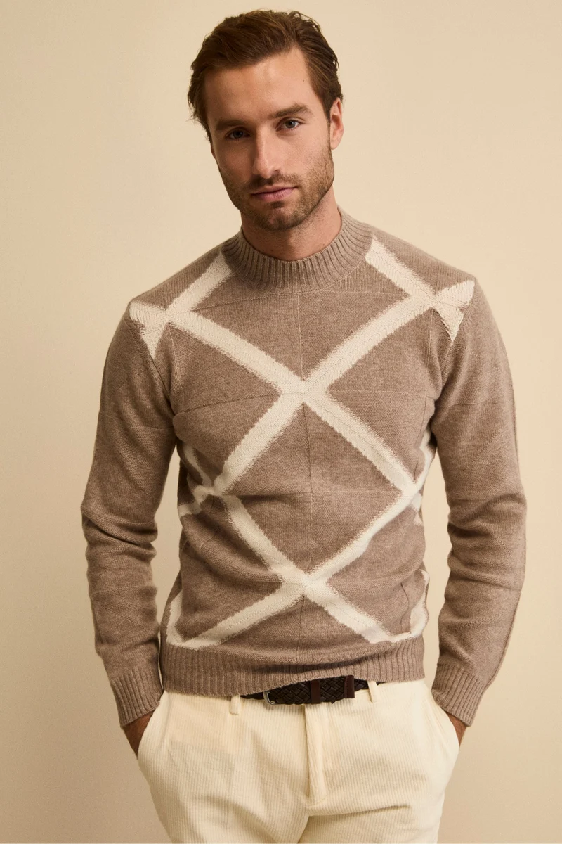 Lupetto Jacquard in Lana e Cashmere - NOCCIOLA MELANGE