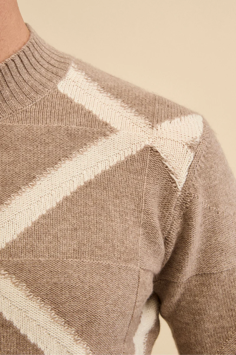 Lupetto Jacquard in Lana e Cashmere - NOCCIOLA MELANGE