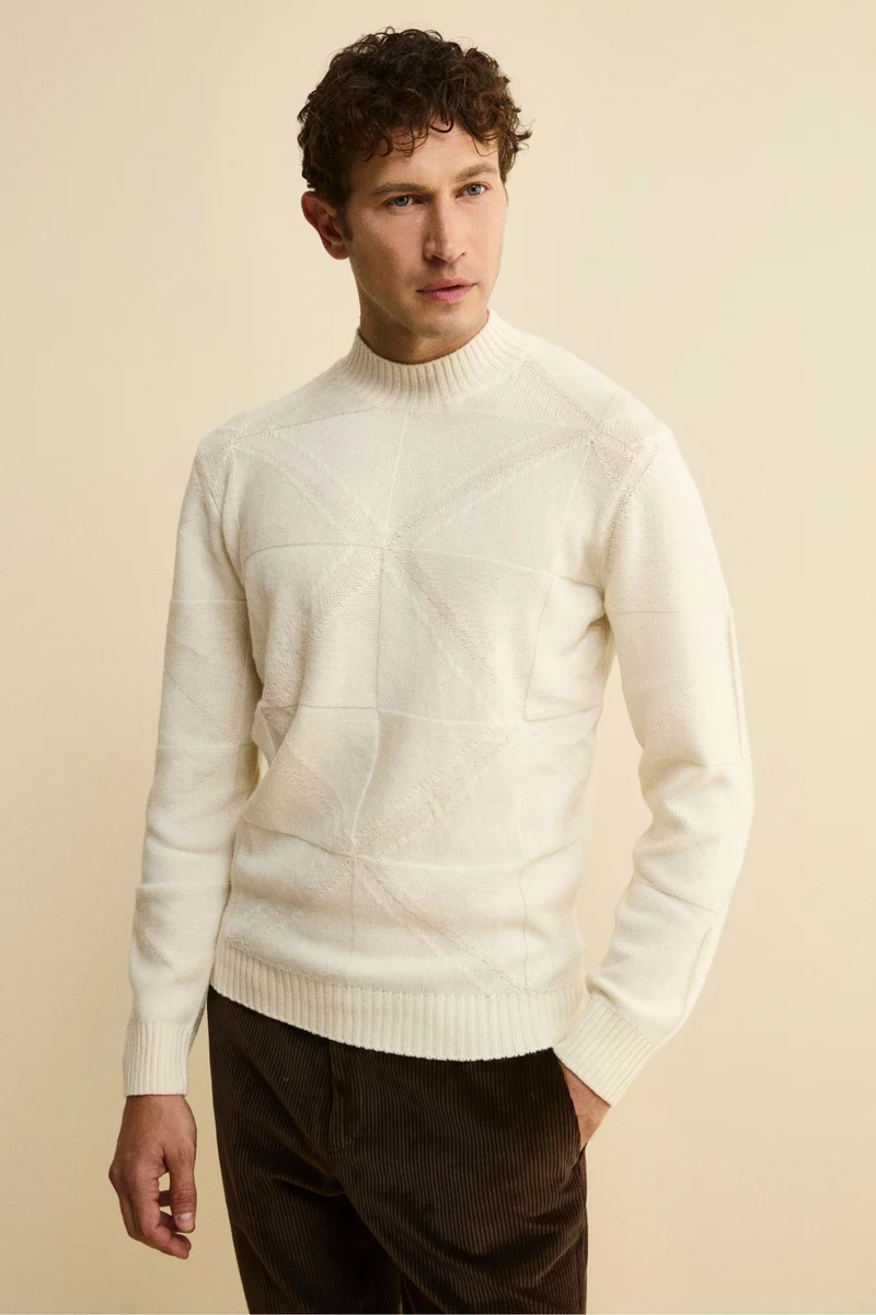 Lupetto Jacquard in Lana e Cashmere - NATURALE