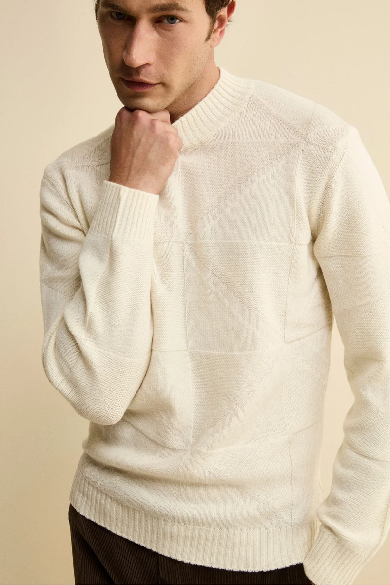 Lupetto Jacquard in Lana e Cashmere - NATURALE