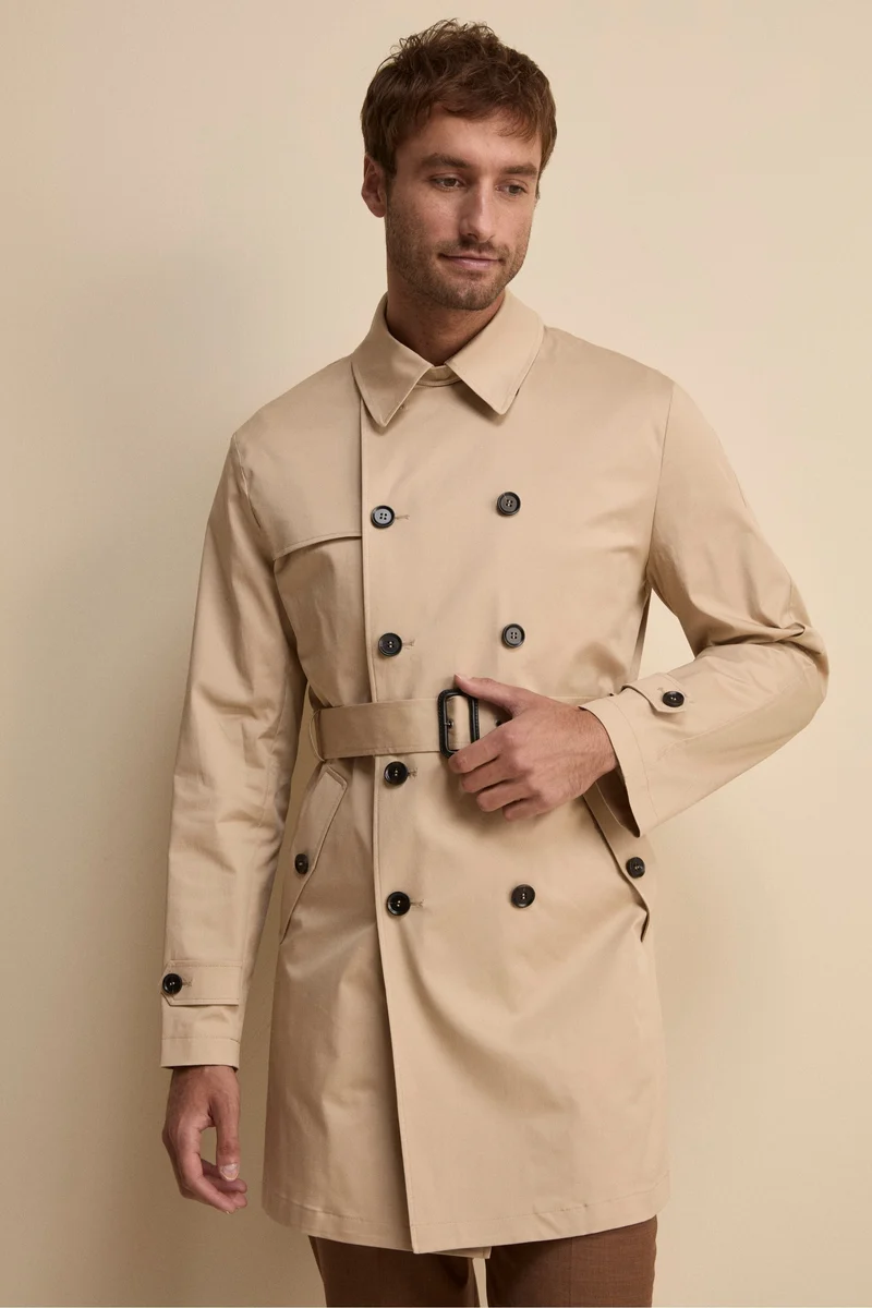 Trench midi doppiopetto con cintura - BEIGE