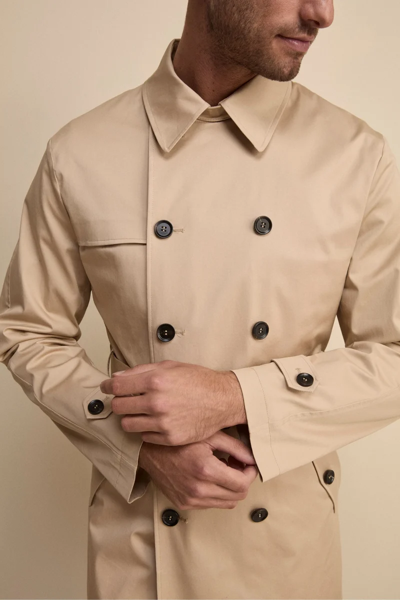 Trench midi doppiopetto con cintura - BEIGE