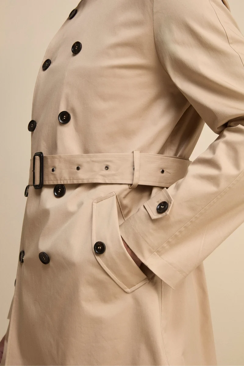 Trench midi doppiopetto con cintura - BEIGE