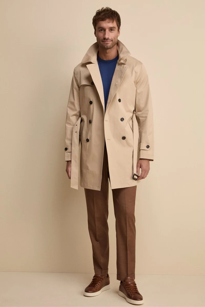 Trench midi doppiopetto con cintura - BEIGE