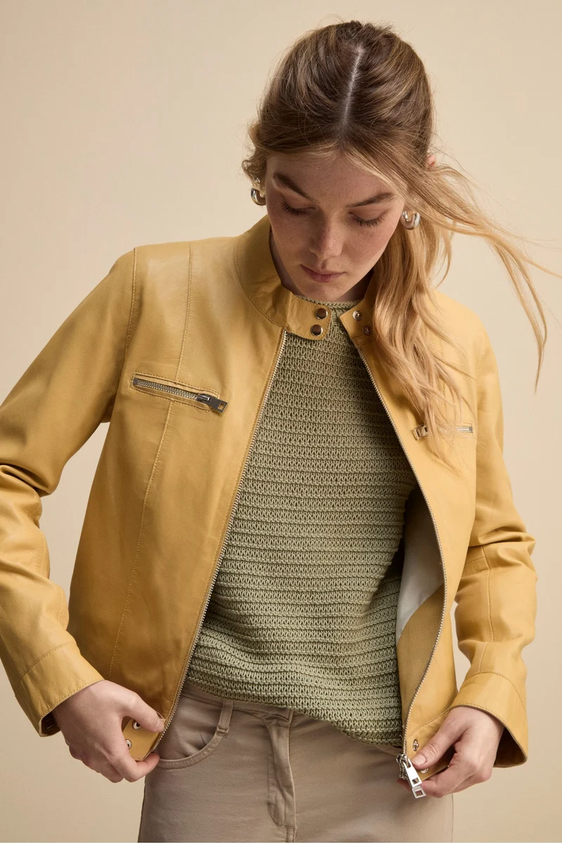 Giacca di Pelle Coreana con Zip - GRANO