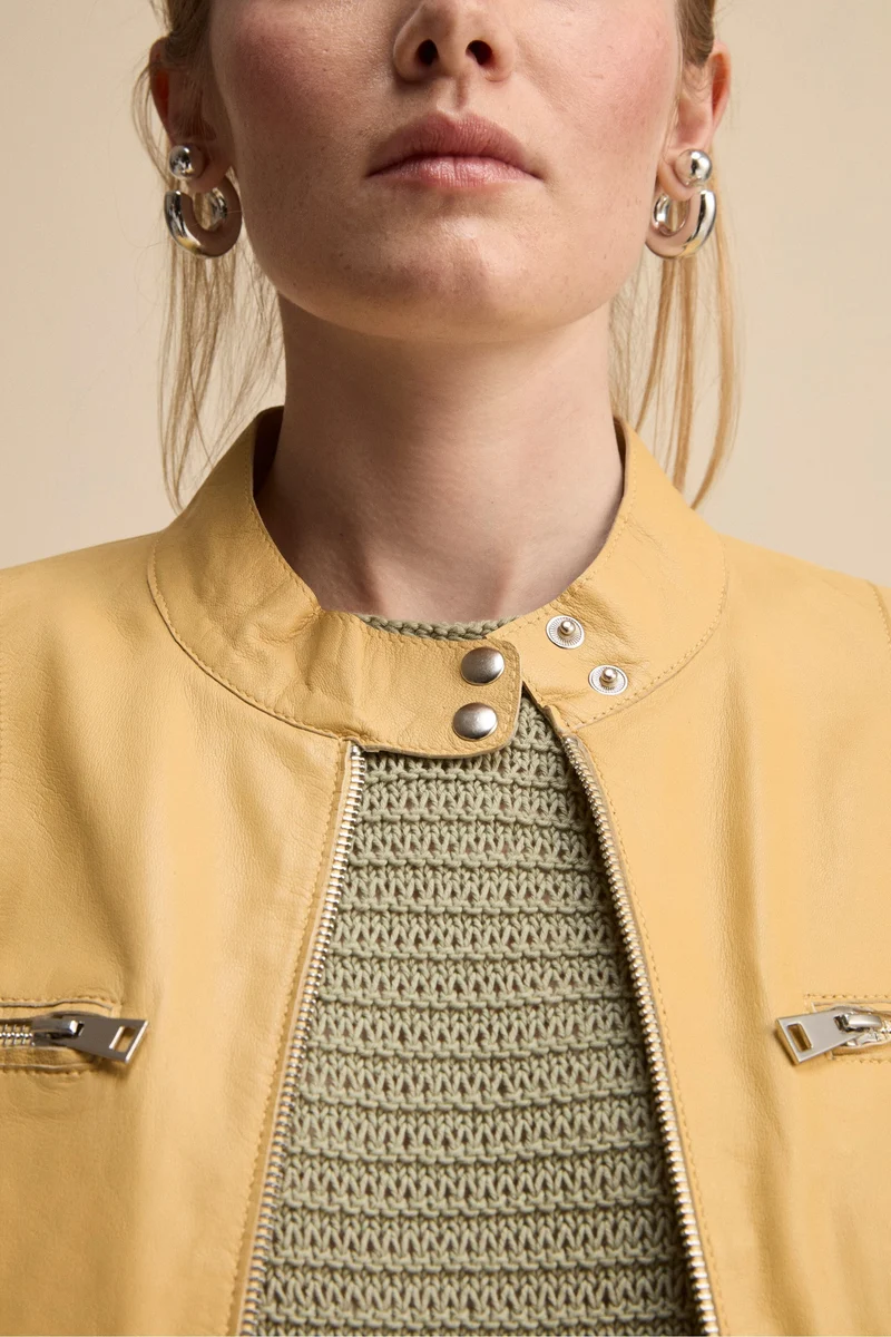 Giacca di Pelle Coreana con Zip - GRANO