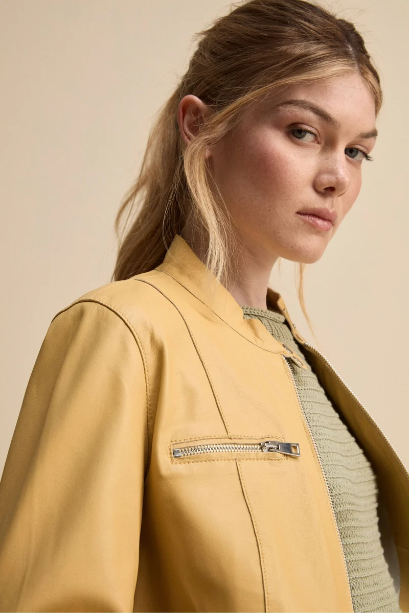 Giacca di Pelle Coreana con Zip - GRANO