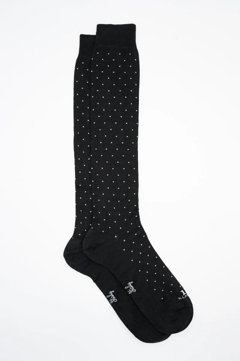 Calze Lunghe in Cotone Fantasia Quadretti - NERO/GRIGIO