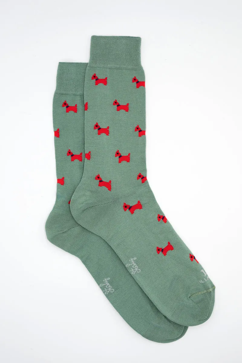 Calze Corte in Cotone Fantasia Cani - VERDE/ROSSO