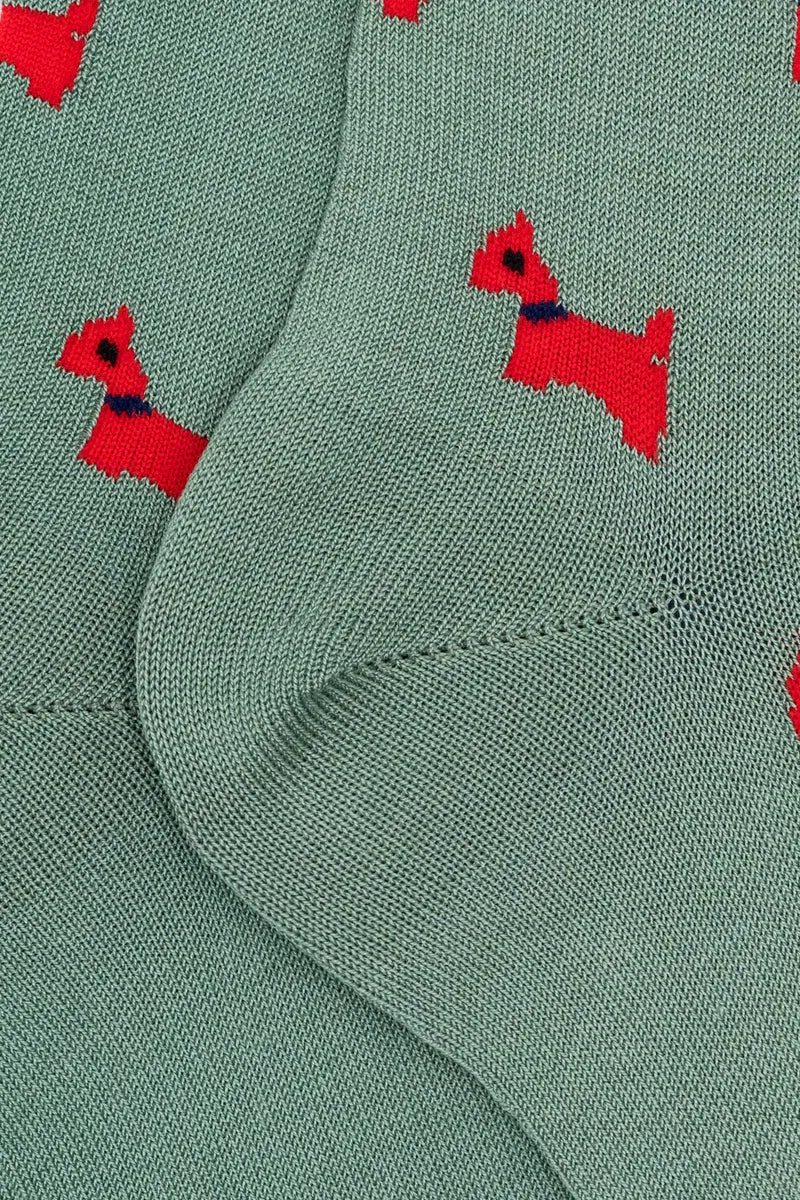 Calze Corte in Cotone Fantasia Cani - VERDE/ROSSO