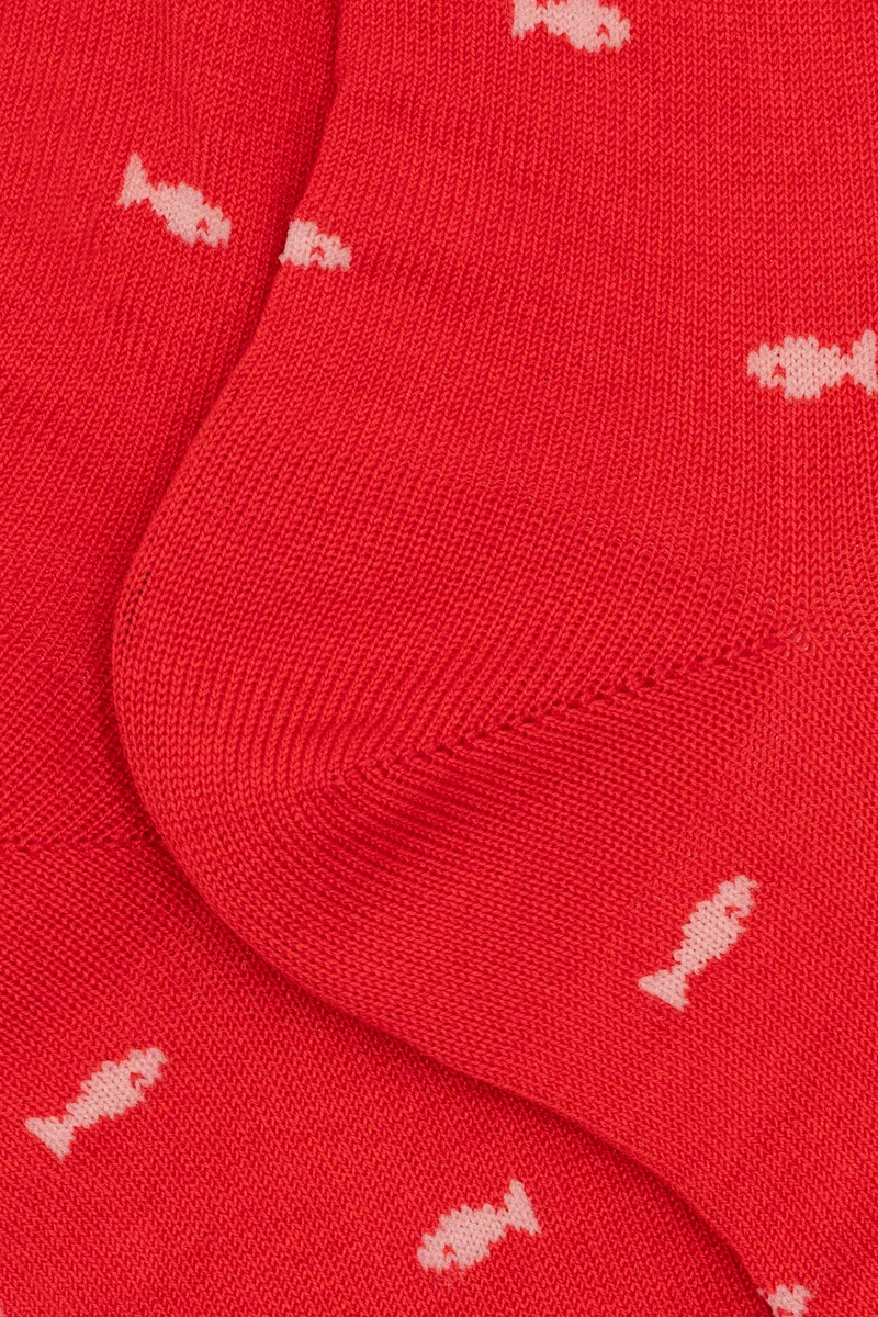 Calze Corte in Cotone Fantasia Pesci - ROSSO/ROSA