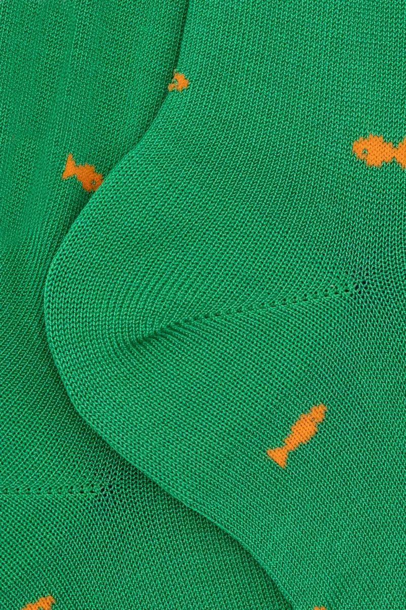 Calze Corte in Cotone Fantasia Pesci - VERDE/ARANCIONE