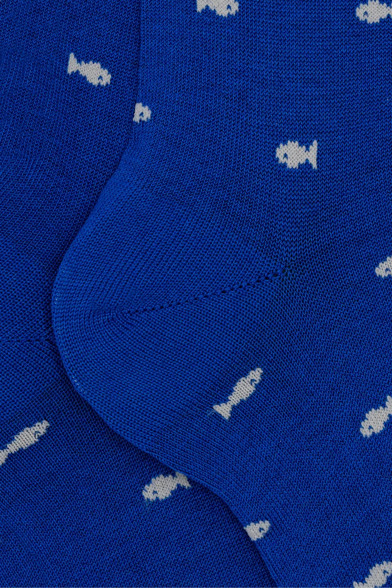 Calze Corte in Cotone Fantasia Pesci - BLU/GRIGIO