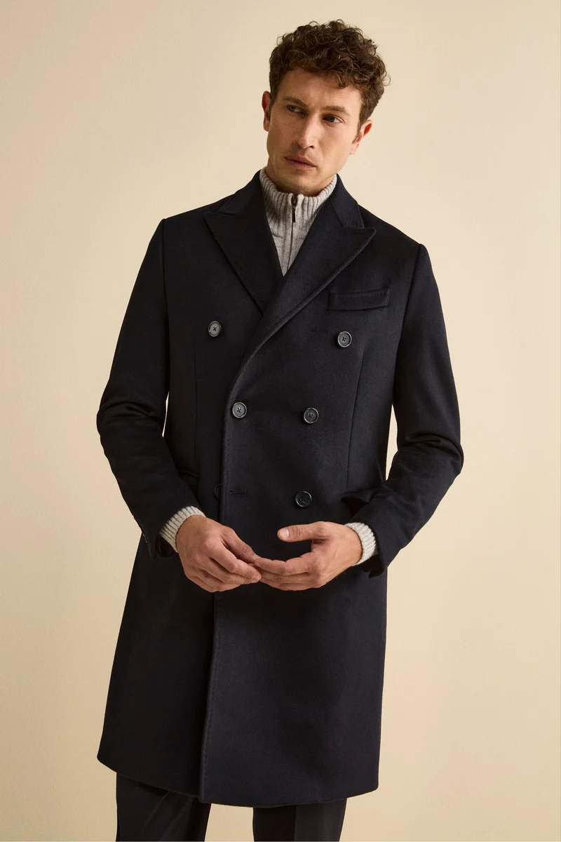 Cappotto Midi Doppiopetto in Misto Lana e Cashmere con Martingala - BLU