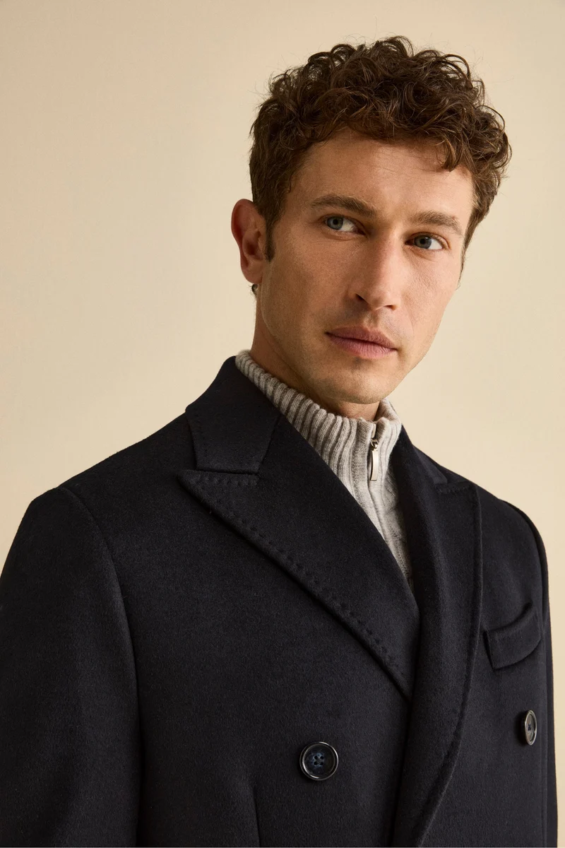 Cappotto Midi Doppiopetto in Misto Lana e Cashmere con Martingala - BLU