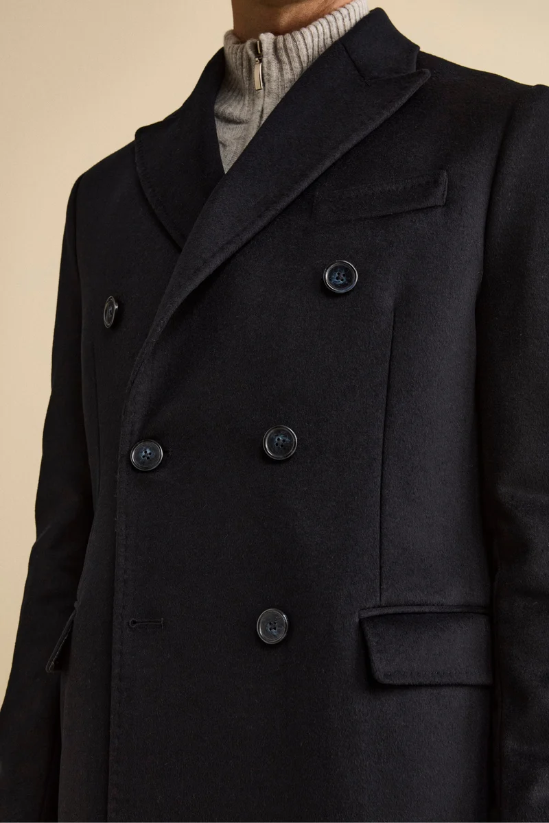 Cappotto Midi Doppiopetto in Misto Lana e Cashmere con Martingala - BLU