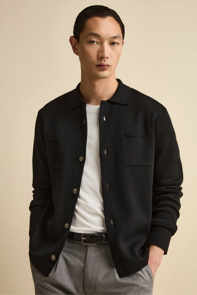 Cardigan in Misto Lana con Tasche - NERO
