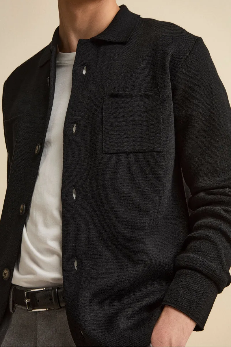 Cardigan in Misto Lana con Tasche - NERO