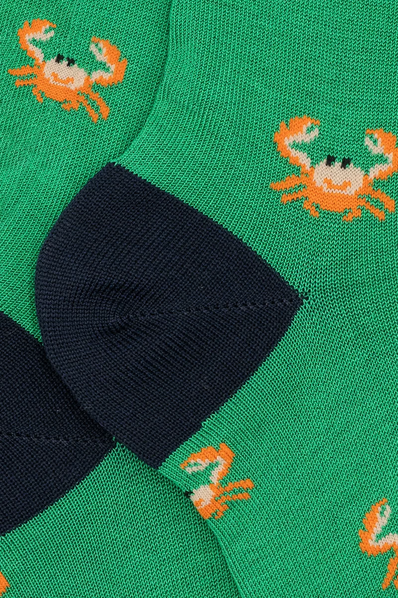 Calze Corte in Cotone Fantasia Granchi - FANT. VERDE