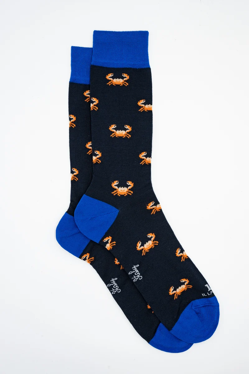 Calze Corte in Cotone Fantasia Granchi - FANT. BLU